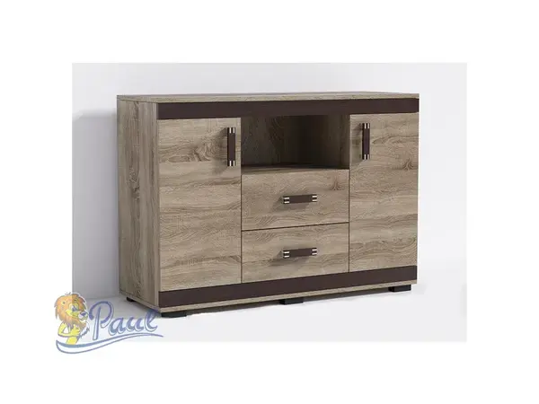 Komoda P15 140 cm Barva korpusu: Dub - sonoma, Lišta: Trufla, Barva dvířek: Dub - sonoma