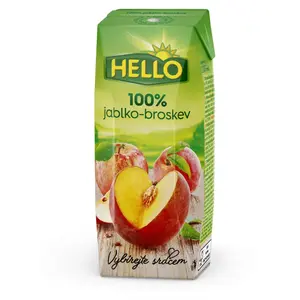HELLO 100% jablečná šťáva broskev 250 ml x 18 kusů