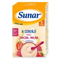 SUNAR Mléčná kaše 8 cereálií jahoda malina 8m+ 210 g