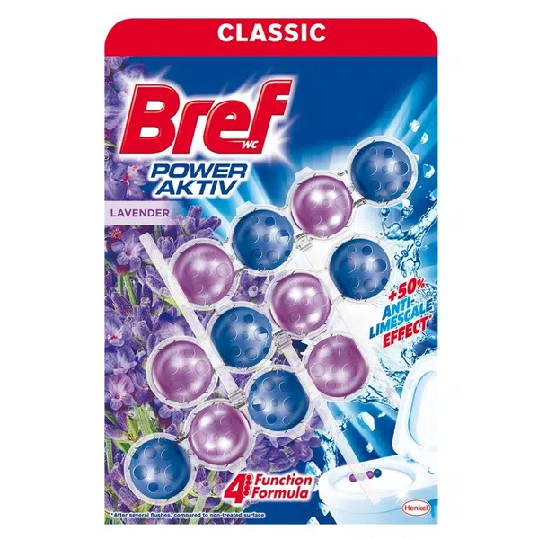 BREF Power Aktiv Tuhý WC blok Lavender 3 x 50 g