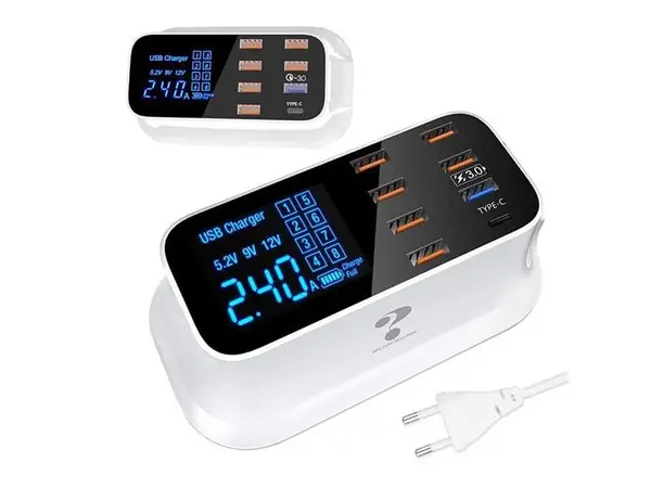 Nabíječka telefonu, napáječ  8x USB QC 3.0 TYP C 40W