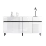 Modenvie SIDEBOARD z dřevotřísky, 160/40/68 cm, bílý s lesklými čely a nastavitelnými policemi