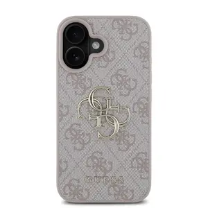 Zadní kryt Guess PU 4G Metal Logo pro Apple iPhone 16, růžová