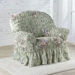 Napínací potahy s volánem FIORELA zelená křeslo (š. 60 - 110 cm)