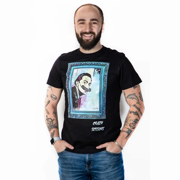Tričko s krátkým rukávem Crazy Scissors Salvador Dalí - černé, XXL + dárek zdarma