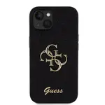 Zadní kryt Guess PU Fixed Glitter 4G Metal Logo pro Apple iPhone 15, černá