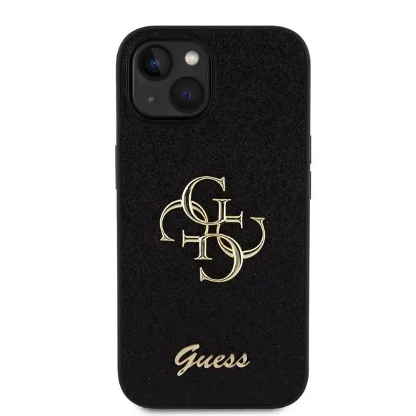 Zadní kryt Guess PU Fixed Glitter 4G Metal Logo pro Apple iPhone 15, černá