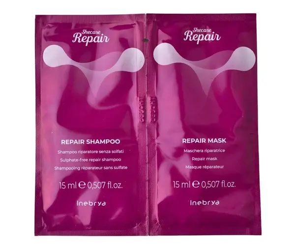 Šampon a maska pro velmi poškozené vlasy Inebrya Shecare Repair - 2x15 ml