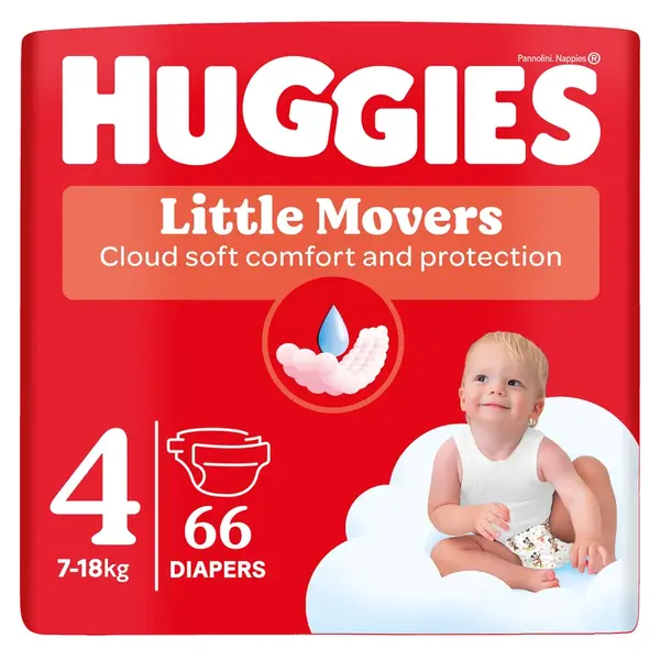 HUGGIES® Little Movers plenky 4 (7-18 kg) 66 ks