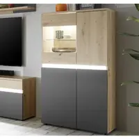 Prosklená skříňka Lille, dub artisan/antracit, s osvětlením