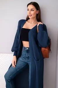 Kesi Włoski Dlouhý svetr kardigan tmavě jeansový