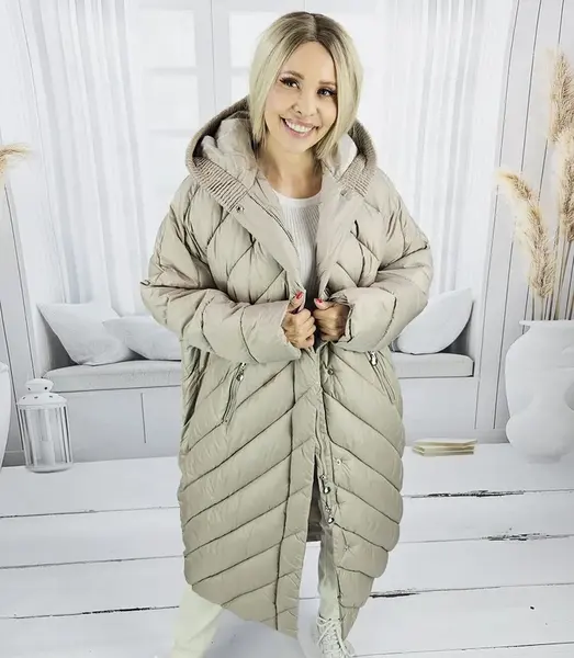 Pri Long jacket women's coat with diagonal quilting Warm LUCY