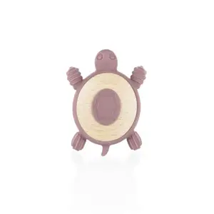 Silikonové dřevěné kousátko Turtle, Old Pink