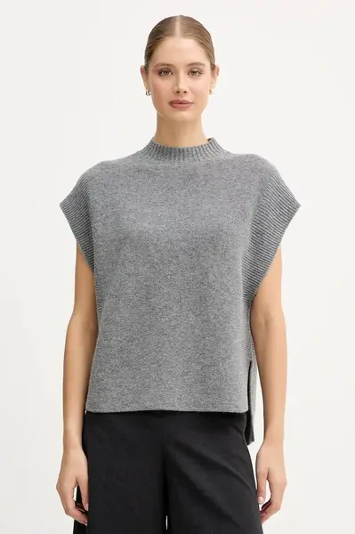 Vesta s přídavkem vlny United Colors of Benetton šedá barva, s pologolfem, 1244D10EF