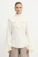 Svetr s příměsí vlny Twinset béžová barva, s pologolfem, 252TS3353