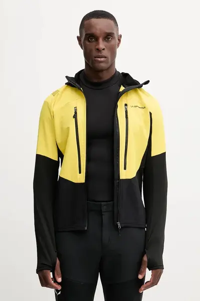 Sportovní mikina LA Sportiva Session Tech pánská, žlutá barva, s kapucí, vzorovaná, ZASF035