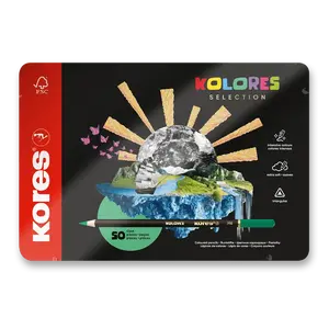 Trojhranné pastelky Kores Kolores Selection - plechová krabička, 50 barev