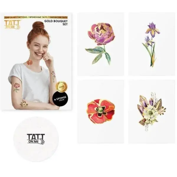 TATTonMe Metalické tetovačky pro ženy Kytice sada Gold