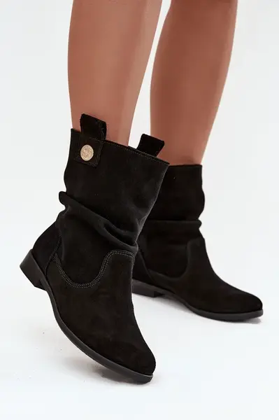 Kožené semišové dámské boty s žebrováním zateplené Zazoo 4210 Černé