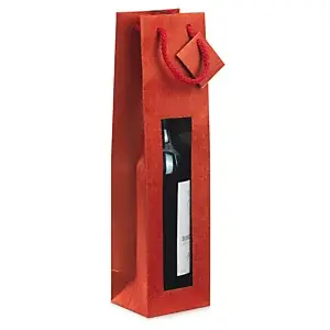 20 x Dárkové lakované tašky na víno pro 1 láhev s okénkem, 98x380x88mm, červená