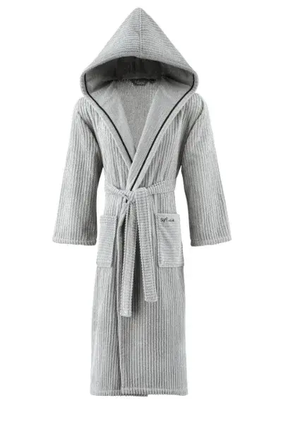 Unisex župan STRIPE s kapucí L Šedá