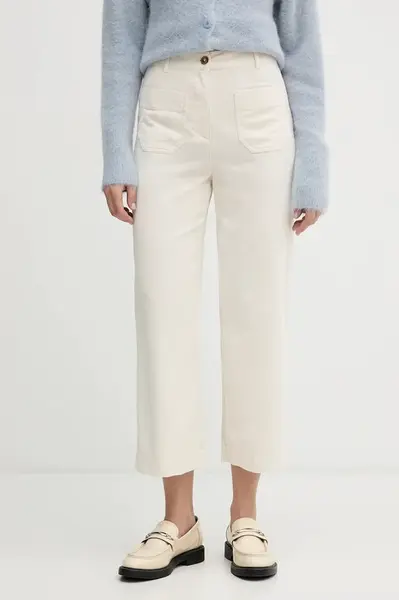 Bavlněné kalhoty United Colors of Benetton dámské, béžová barva, high waist, 494BDE02I