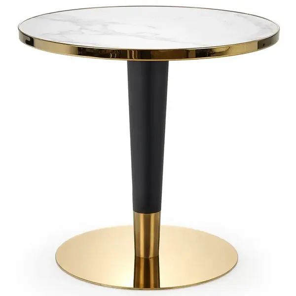 Stůl Morata 79 keramika/ocel – bílá mramor/černá/zlatý