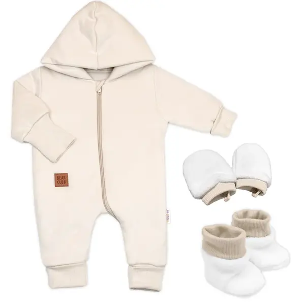 Baby Nellys 3D sada Nature, overal, botky, rukavičky - sv. béžový, vel. 56