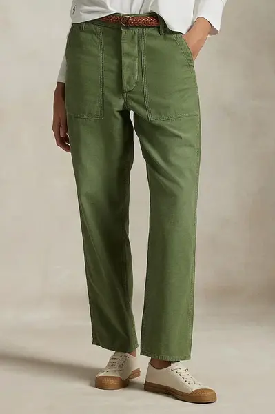 Bavlněné kalhoty Polo Ralph Lauren dámské, zelená barva, medium waist, 211978634