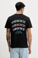 Bavlněné tričko Tommy Jeans pánské, černá barva, s potiskem, DM0DM22318