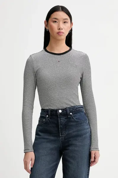 Tričko s dlouhým rukávem Tommy Jeans dámské, modrá barva, DW0DW17387