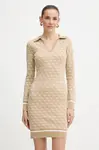 Šaty z vlněné směsi Guess AUBREY béžová barva, mini, přiléhavé, W5BK25 Z3JD2