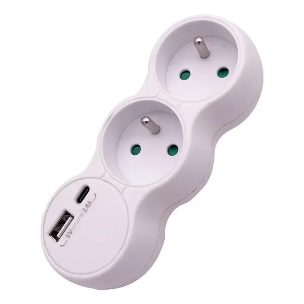 ROZBOČOVAČ 2X2P+Z + USB TYP A+ C 2.4A