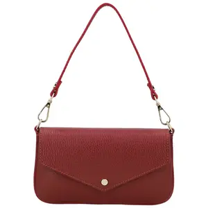 Dámská kožená kabelka na rameno tmavě červená - Delami Vera Pelle Aksely