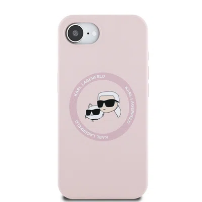 Zadní kryt Karl Lagerfeld Liquid Silicone K&CH Heads MagSafe pro Apple iPhone 16e, růžová