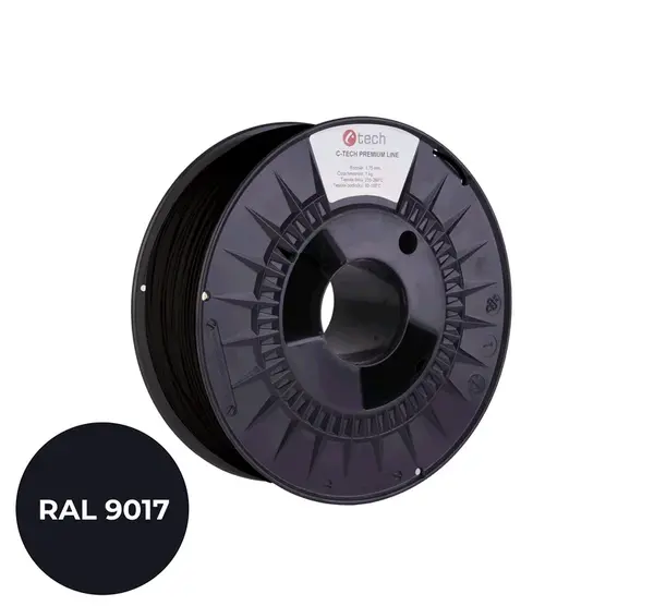 C-Tech 3DF-P-TPU90A-1.75-9017 3D filament, PREMIUM LINE, TPU 90A, flexibilní, RAL9017 1,75mm, 1000g, Dopravní černý (Traffic black)