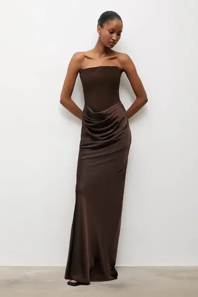 Šaty Answear.LAB hnědá barva, maxi, přiléhavé