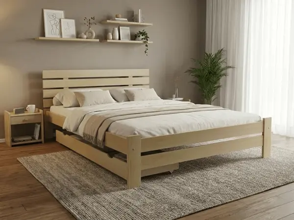 Postel PARIS zvýšená 120 x 200 cm, borovice Rošt: S lamelovým roštem, Matrace: Matrace Deluxe 10 cm