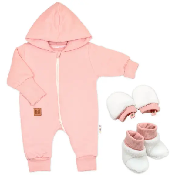 Baby Nellys 3D sada Nature, overal, botky, rukavičky - korálová, vel. 68