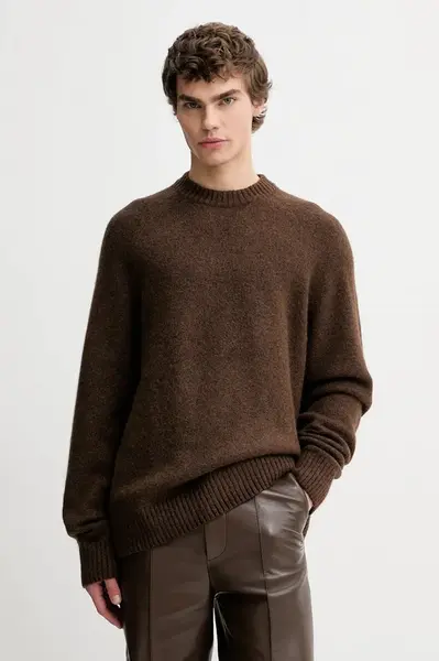 Svetr s příměsí vlny Les Deux Gilbert hnědá barva, 1001697