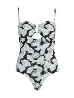 Karl Lagerfeld Jednodielne plavky 'Fan'  čierna / šedobiela