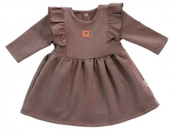 Baby Nellys Dětské teplákové šaty, tunika Vintage Love - čokoláda, vel. 68