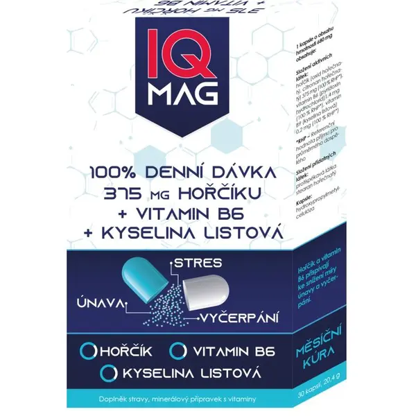 IQ Mag Hořčík 375 mg + vitamin B6 + kyselina listová 30 kapslí