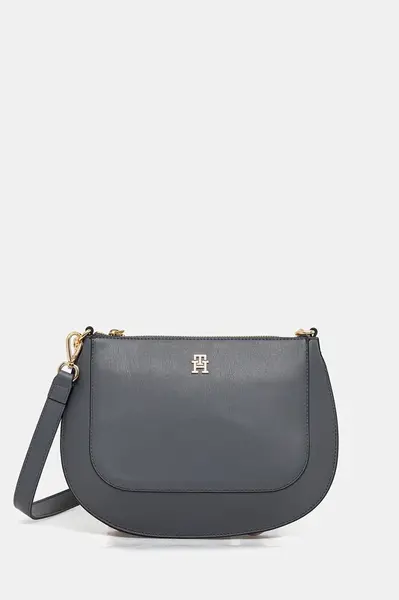 Kožená kabelka Tommy Hilfiger šedá barva, AW0AW18143