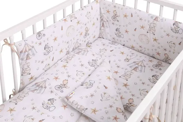 Baby Nellys Mantinel s povlečením, bavlna, 3D sada, Cirkus,  bílá/béžová