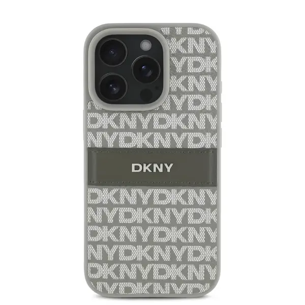Zadní kryt DKNY PU Leather Repeat Pattern Tonal Stripe pro Apple iPhone 16 Pro Max, béžová