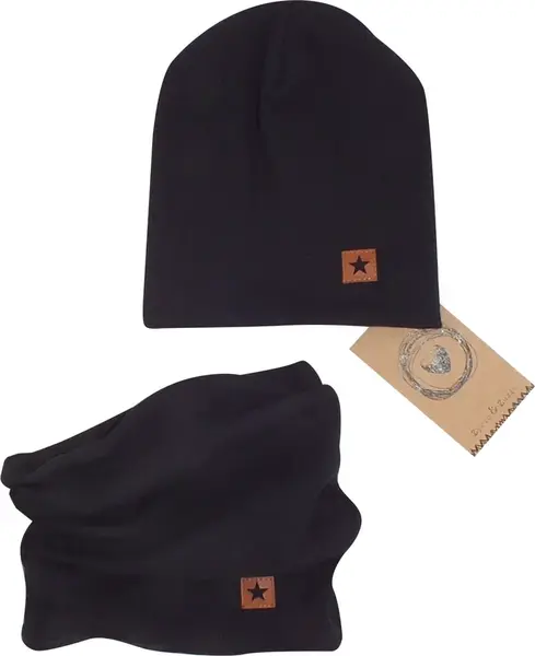 Z&Z Dvouvrstvá žebrovaná čepička + nákrčník, černá vel.  80/86