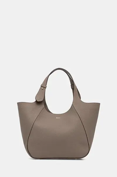 Kožená kabelka BOSS Lenah Big Tote hnědá barva, 50552117