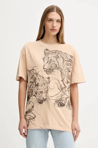 Bavlněné tričko Guess dámské, béžová barva, W5YI09 K6XN4