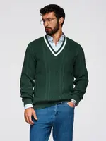 Ombre Men's plaid sweater with crew neckline - green